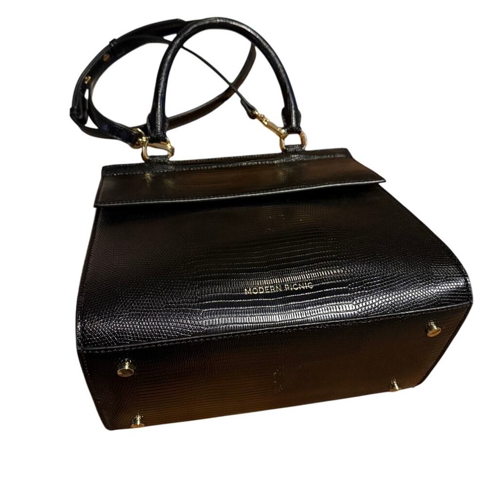 Modern Picnic Black Croc-Embossed Top Handle Shoulder Bag used once - Picture 10 of 11